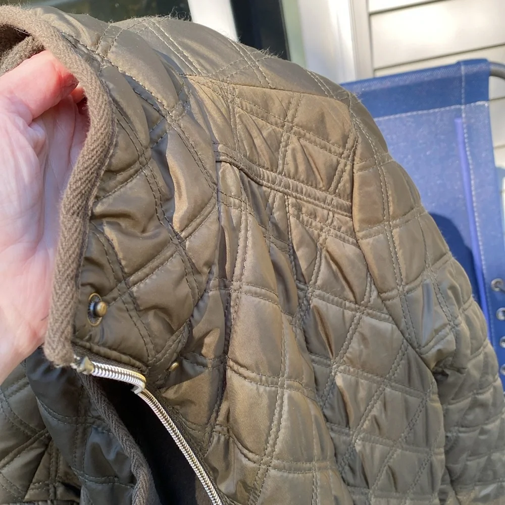 Lucky Brand Army Green Quilted Jacket Medium Full Zip Snap Coat - Picture 15 of 16